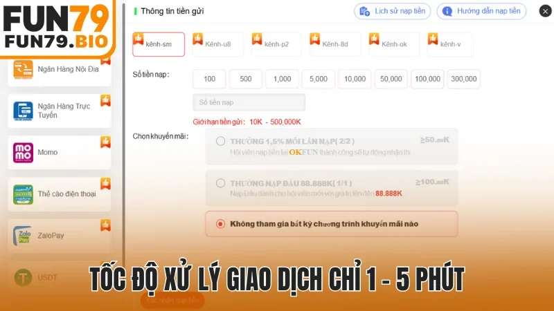 Tốc độ xử lý giao dịch chỉ 1 - 5 phút